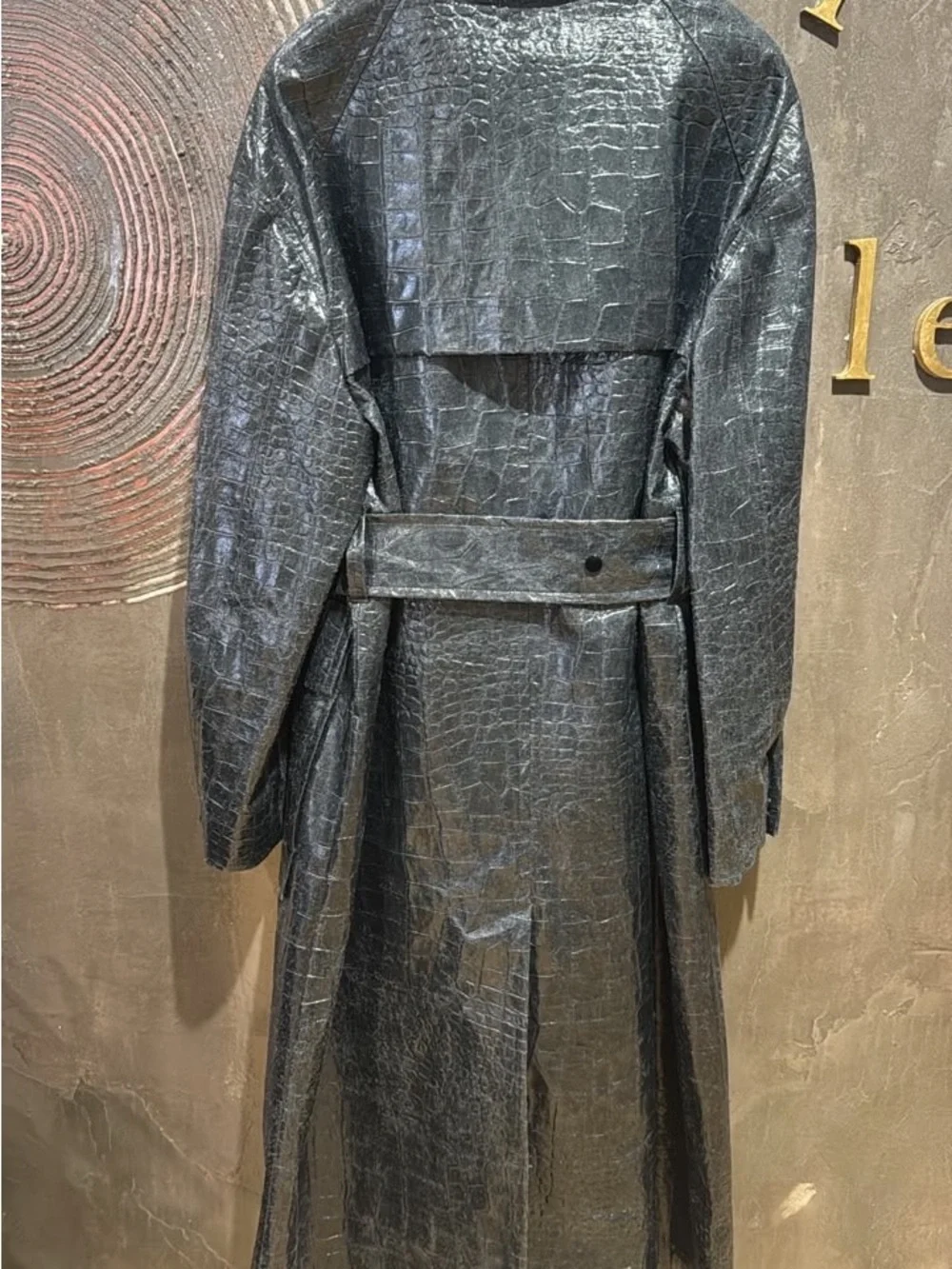 Day birger et mikkelsen Black Croc-Embossed genuine leather Trench Coat size M - Picture 3 of 4